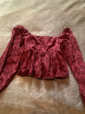 Altar'd State Burgundy Textured Peplum Square-Neck Blouse